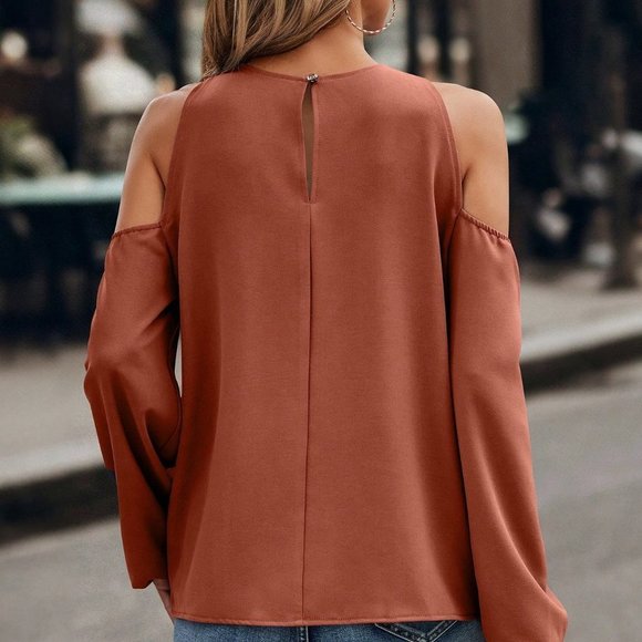 Cold Shoulder Blouse Rust Brown - Picture 2 of 5